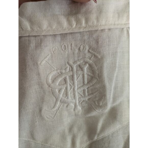 Polo Ralph Lauren Shirt Womens Sz 10 100% Linen Short Sleeve Button cream vtg - Picture 5 of 10